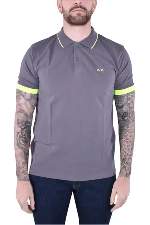 sun68 Koszulki, Mężczyzna, Szary, 3XL, Nowoczesny Polo z Paskami Krótkie Rękawy
