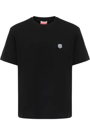 Kenzo Koszulki, Mężczyzna, Czarny, 2XL, Szczęśliwy Tygrys Haftowany T-shirt
