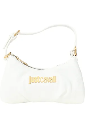 Roberto Cavalli Torebki, Kobieta, Biały, ONE SIZE, Poliester, Biała torba na ramię z złotym logo z przodu