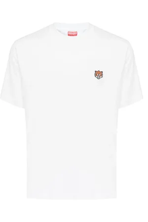Kenzo Koszulki, Mężczyzna, Biały, L, Szczęśliwy Tygrys Haftowany T-shirt