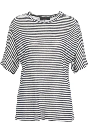 Peuterey Koszulki, Kobieta, Niebieski, S, Niebieski T-shirt w Paski z Okrągłym Dekoltem