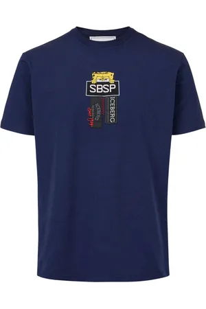 Iceberg Koszulki, Mężczyzna, Niebieski, 2XL, Niebieski T-shirt z elastycznego bawełnianego materiału z nadrukiem Spongeboba