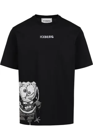 Iceberg Koszulki, Mężczyzna, Czarny, 2XL, Czarna koszulka z nadrukiem Sponge Boba w fasonie regular fit z dzianiny
