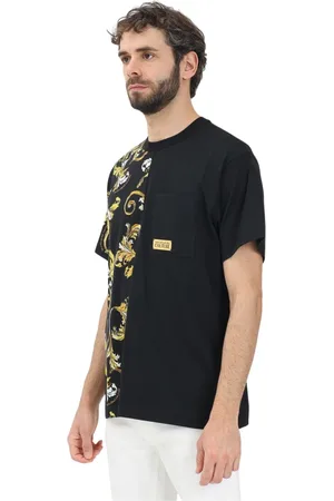 VERSACE Koszulki, Mężczyzna, Wielobarwność, XL, Barocco Outline T-shirt Czarny Krótki Rękaw