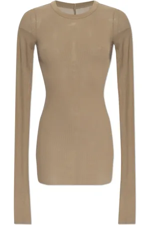 Rick Owens Koszulki, Kobieta, Beżowy, M, Prążkowany top `Rib`