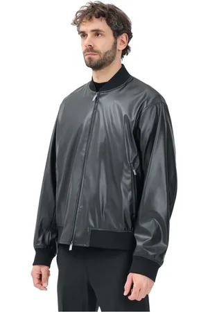 Armani Exchange Kurtki, Mężczyzna, Czarny, S, Poliester, Czarna skórzana kurtka bomber