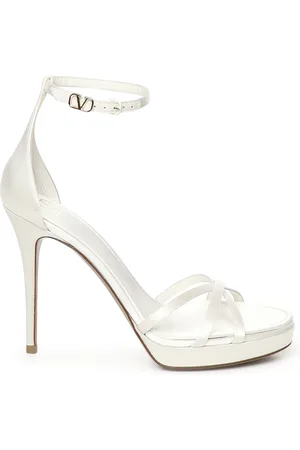 VALENTINO GARAVANI Buty, Kobieta, Biały, 38 EU, Len, Białe Wieczorowe Platformy Sandały
