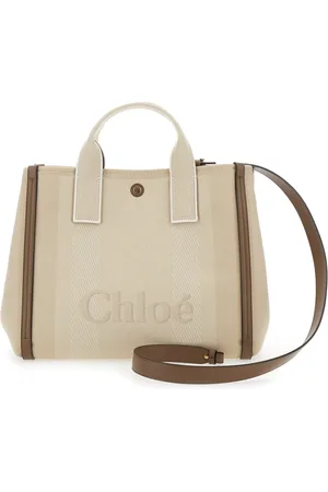 Chloé Torebki, Kobieta, Beżowy, ONE SIZE, Torba na ramię z nadrukiem logo w kolorze beżowym z bawełnianej kanwy