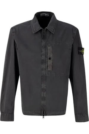 Stone Island Kurtki, Mężczyzna, Czarny, XL, Płócienny Overshirt z bawełny Szczotkowanej Efekt 