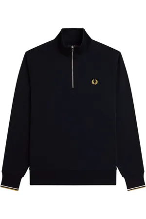 Fred Perry Bluzy, Mężczyzna, Niebieski, L, Niebieski Sweter z Half Zipem