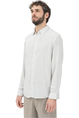 Armani Exchange Koszule, Mężczyzna, Szary, 2XL, Biała koszula z długim rękawem z monogramem