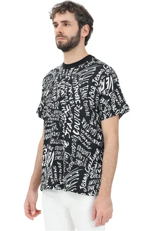 VERSACE Koszulki, Mężczyzna, Czarny, XL, Czarna Koszulka z Logo na Krótki Rękaw