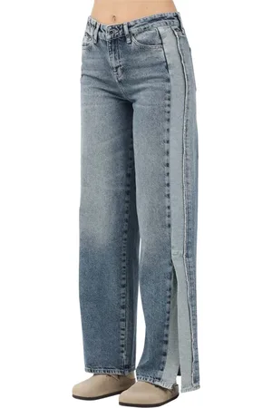 Armani Exchange Jeansy, Kobieta, Niebieski, W27, Denim, Jeansyy z szerokimi nogawkami i kontrastowym panelem