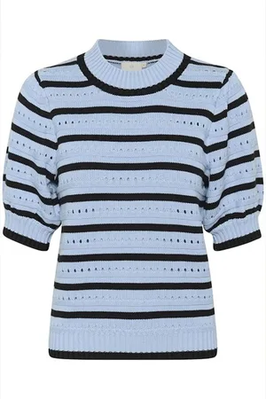 Kaffe Swetry, Kobieta, Niebieski, XS, Paski Sweter Dzianinowy Miękki Chambray/Czarny