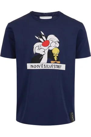 Iceberg Koszulki, Mężczyzna, Niebieski, S, bawełniana niebieska koszulka z nadrukiem Looney Tunes