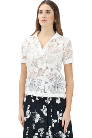 Max Mara Koszulki, Kobieta, Biały, S, Tiul, Biały Kwiatowy Koronkowy Polo