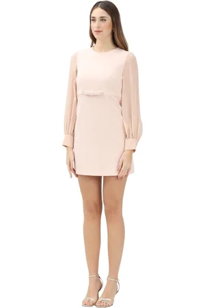 Max Mara Sukienki, Kobieta, Różowy, L, Różowa Krótka Sukienka z Rękawami z Georgette