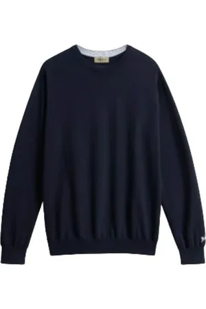Woolrich Swetry, Mężczyzna, Niebieski, 3XL, Bawełniany Sweter z Logo Crewneck Jersey
