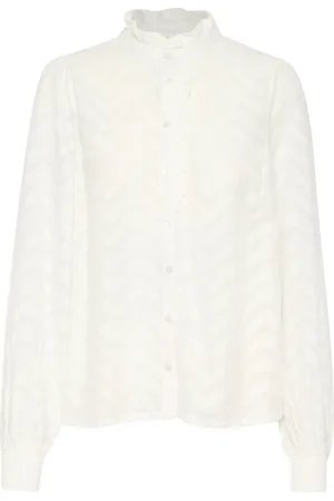 Kaffe Bluzki, Kobieta, Biały, XL, Bawełna, Elegant Puff Sleeve High Neck Blouse