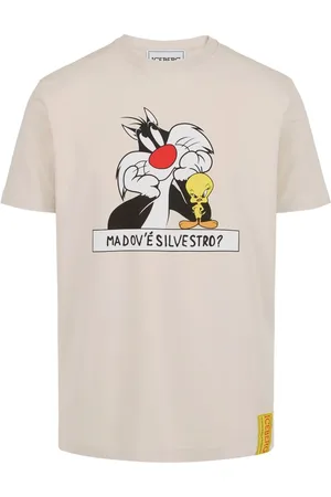 Iceberg Koszulki, Mężczyzna, Beżowy, 3XL, Koszulka z kurzu biała z bawełny z nadrukiem Looney Tunes