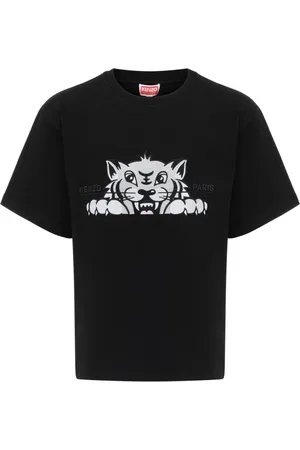 Kenzo Koszulki, Mężczyzna, Czarny, L, Szczęśliwy Tygrys Haftowany T-shirt