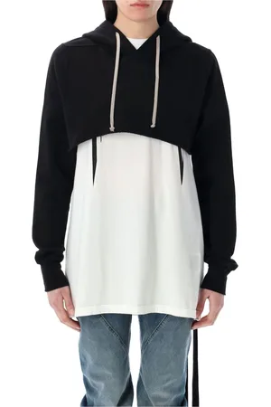 Rick Owens Bluzy, Kobieta, Czarny, S, Czarny Cropped Hoodie Topwear