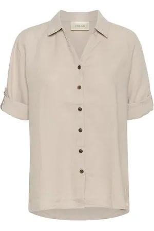 Cream Bluzki, Kobieta, Beżowy, L/XL, Piaskowa lniana koszula z ¾ rękawami