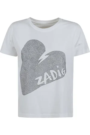 Zadig & Voltaire Koszulki, Kobieta, Szary, M, Serce Strass Bawełniana Koszulka Biała