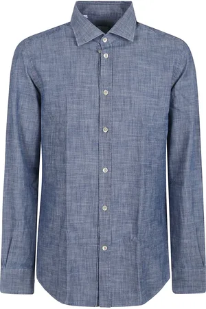 ELEVENTY Koszule, Mężczyzna, Niebieski, L, Denim, Klasyczna Koszula z Denimu z Klasycznym Kołnierzem Francuskim