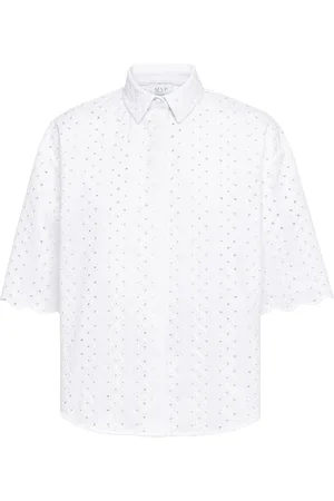 MVP Wardrobe Bluzki, Kobieta, Biały, XS, Biała Koronkowa Koszula Klasyczny Kołnierz