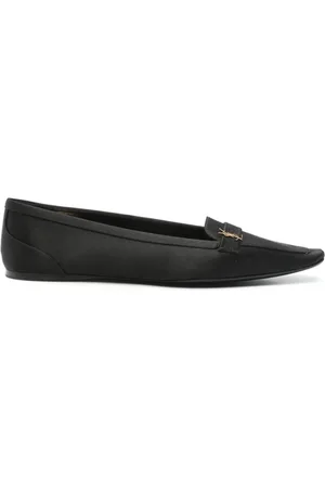 Saint Laurent Buty, Kobieta, Czarny, 40 EU, Czarne płaskie buty z logo Cassandre