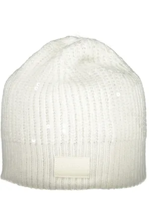 Guess Akcesoria, Kobieta, Biały, ONE SIZE, Czapka z logo z cekinami