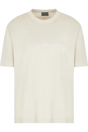 Emporio Armani Koszulki, Mężczyzna, Beżowy, S, Nowoczesny T-shirt z krótkim rękawem i logo