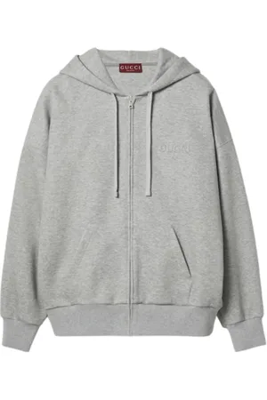Gucci Bluzy, Mężczyzna, Szary, L, Bawełna, Szara melanżowa bluza z kapturem i zamkiem