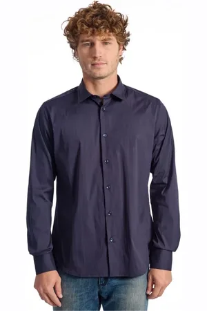 BALDININI Koszule, Mężczyzna, Niebieski, 2XL, Bawełna, Niebieska bawełniana koszula z włoskim kołnierzykiem