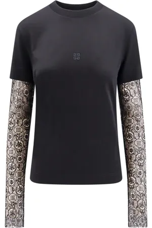 Givenchy Koszulki, Kobieta, Czarny, S, Bawełna, Dopasowana koszulka z nakładającym się efektem z bawełny i koronki