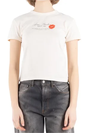 Acne Studios Koszulki, Kobieta, Beżowy, S, Beżowy T-shirt z bawełny Al 0460