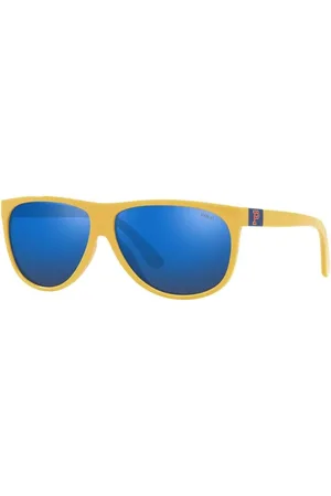 Ralph Lauren Akcesoria, Mężczyzna, Żółty, ONE SIZE, Okulary przeciwsłoneczne z octanu z niebieskimi szkłami i ochroną kategorii 3