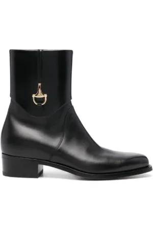 Gucci Buty, Mężczyzna, Czarny, 41 EU, Skóra, Botki do kostki z migdałowym noskiem i ozdobą Horsebit