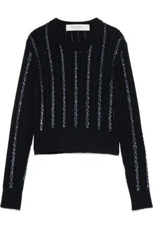 Golden Goose Swetry, Kobieta, Niebieski, L, Krótki, ciemnoniebieski sweter z dzianiny