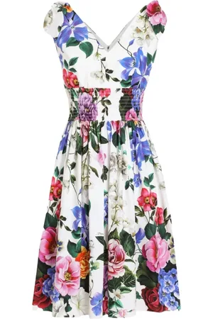 Dolce & Gabbana Sukienki, Kobieta, Wielobarwność, S, Biała Sukienka z Dekoltem w Serek