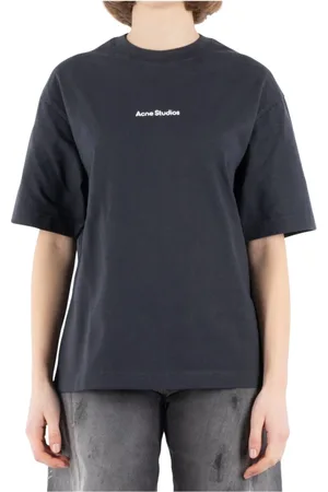 Acne Studios Koszulki, Kobieta, Czarny, S, Czarna Bawełniana Koszulka Cl 0274