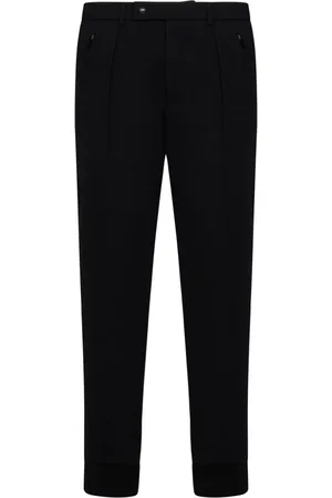 Ralph Lauren Spodnie, Mężczyzna, Czarny, L, Bawełna, Czarne spodnie z mieszanki wełny z prążkowanymi nogawkami