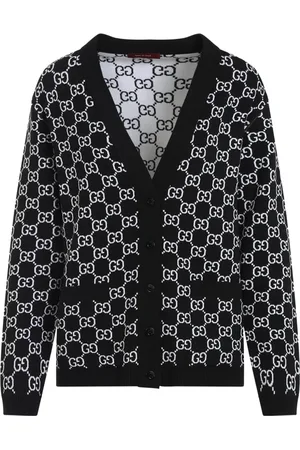 Gucci Swetry, Kobieta, Czarny, S, Wełna, Dwustronny kardigan żakardowy z wełny GG