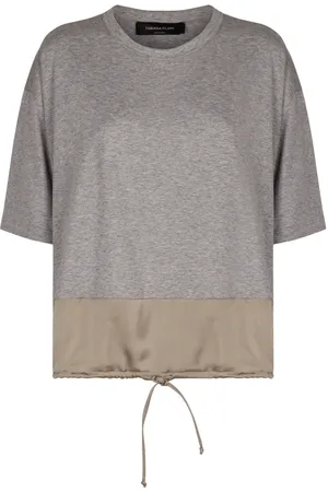 Fabiana Filippi Koszulki, Kobieta, Szary, L, Bawełniana T-shirt z okrągłym dekoltem i sznurkiem do regulacji