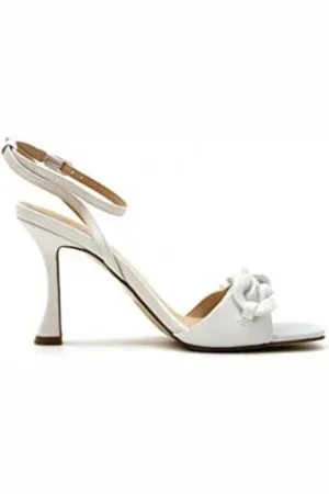 Guess Buty, Kobieta, Biały, 40 EU, Skóra, Białe skórzane sandały na koturnie z paskiem na kostce