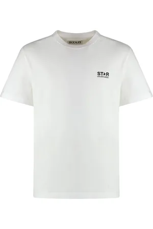 Golden Goose Koszulki, Mężczyzna, Biały, L, Bawełna, T-shirt z okrągłym dekoltem i nadrukiem na plecach