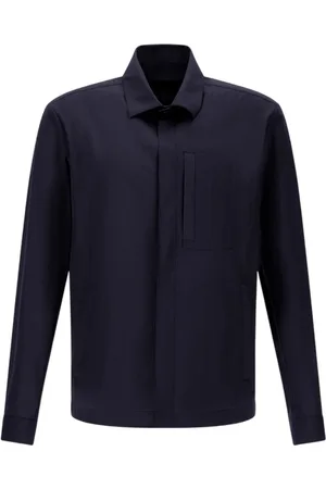 HERNO Kurtki, Mężczyzna, Niebieski, M, Wełna, Tech Woven Shacket