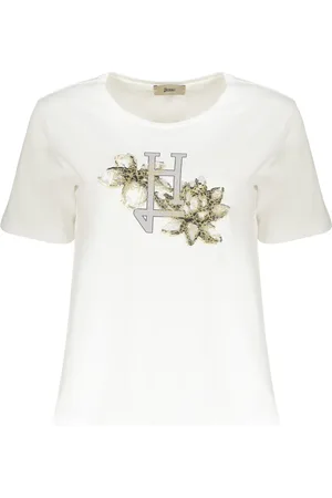 HERNO Koszulki, Kobieta, Biały, M, Bawełna, Bawełniany T-shirt z Okrągłym Dekoltem i Nadrukiem Logo