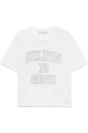 Golden Goose Koszulki, Kobieta, Biały, M, Bawełna, T-shirt z nadrukiem logo